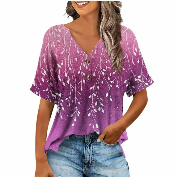 Youyipin Womens Tops Women Dressy Casual V-Neck T-Shirts Loose Puff Short-Sleeve Tops Tunic Blouse Graphic Tees For Women