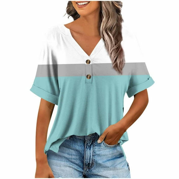 Youyipin Womens Tops Women Dressy Casual V-Neck T-Shirts Loose Puff Short-Sleeve Tops Tunic Blouse Graphic Tees For Women