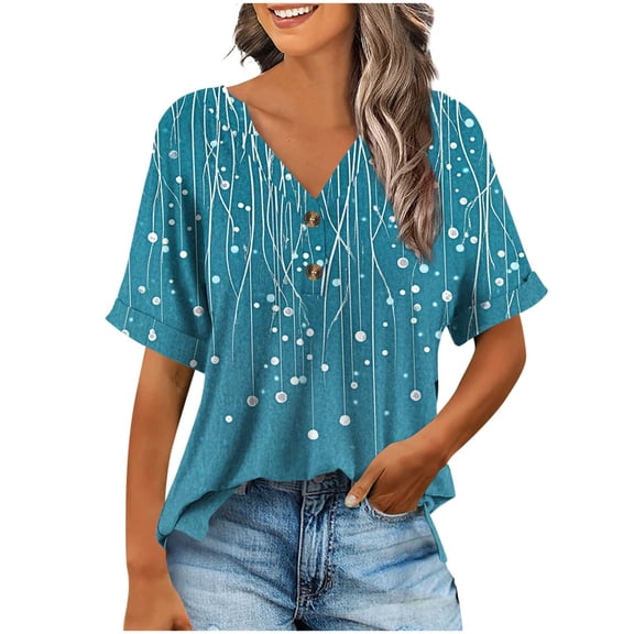 Youyipin Womens Tops Women Dressy Casual V-Neck T-Shirts Loose Puff Short-Sleeve Tops Tunic Blouse Graphic Tees For Women