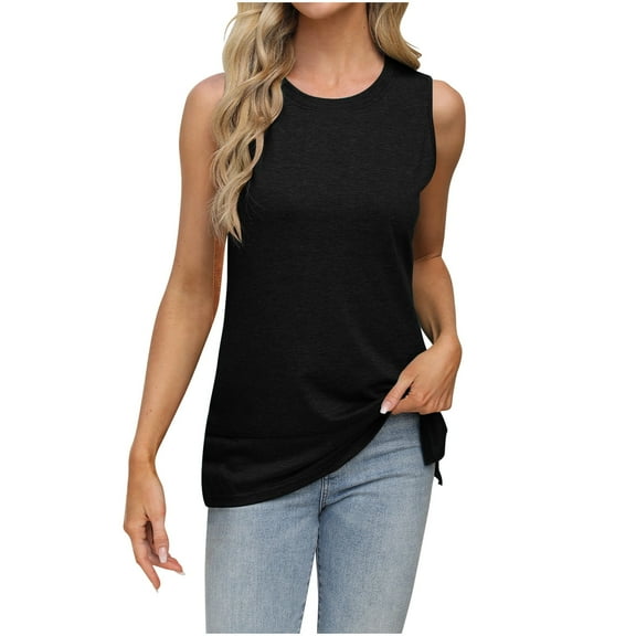 Youyipin Womens Tops Women Round Neck Curved Hem Tank Tops Summer Casual Sleeveless Loose Fit Tunic Tops 2025 Basic Tees For Women