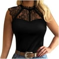 thumbnail image 1 of Youyipin Womens Tops Women'S Casual Cap Short Sleeve Floral Mesh Blouse Mock Neck Tops Sexy Lace Tops For Women, 1 of 6
