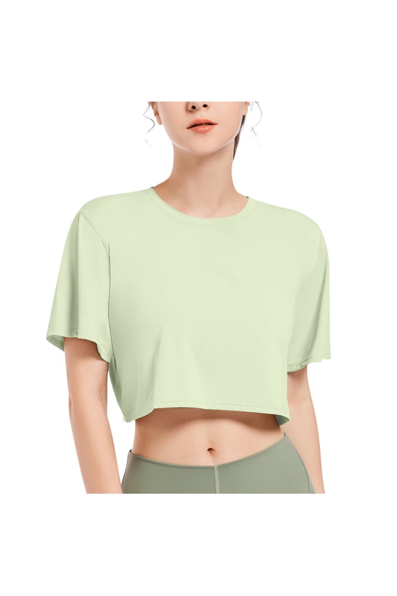 Womens Tops Women'S Workout Crop Top T-Shirt Short Sleeve Boxy Yoga Running Cropped Basic Tee Summer Tops For Women
