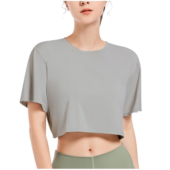 Youyipin Womens Tops Women'S Workout Crop Top T-Shirt Short Sleeve Boxy Yoga Running Cropped Basic Tee Summer Tops For Women