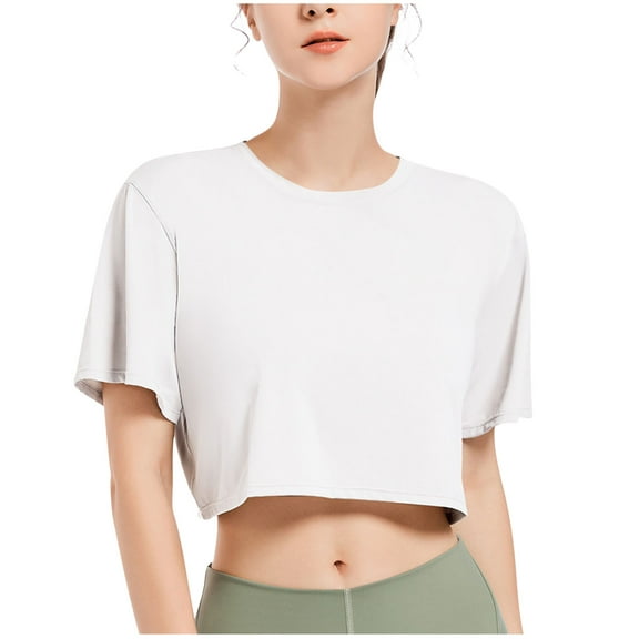 Youyipin Womens Tops Women'S Workout Crop Top T-Shirt Short Sleeve Boxy Yoga Running Cropped Basic Tee Summer Tops For Women