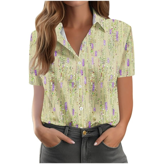 Youyipin Womens Tops Women's Casual V Neck Floral Print Smocked Short Sleeve Chiffon Blouses Bohemian Top Shirts Spring Tops For Women