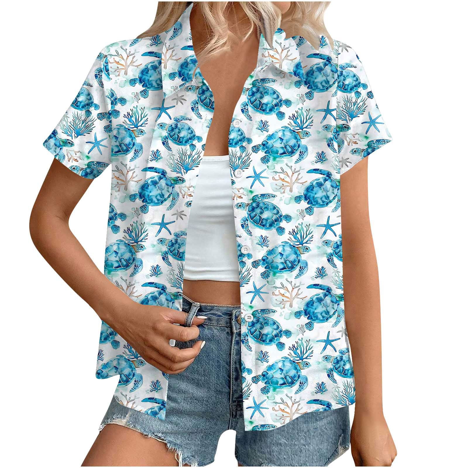 Youyipin Womens Tops Women's Hawaiian Button Down Shirts Casual Short ...