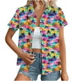 thumbnail image 1 of Youyipin Womens Tops Women's Hawaiian Button Down Shirts Casual Short Sleeve Floral Tropical Print Summer Blouse Tunic Top Beach Vacation Clothes For Women, 1 of 7