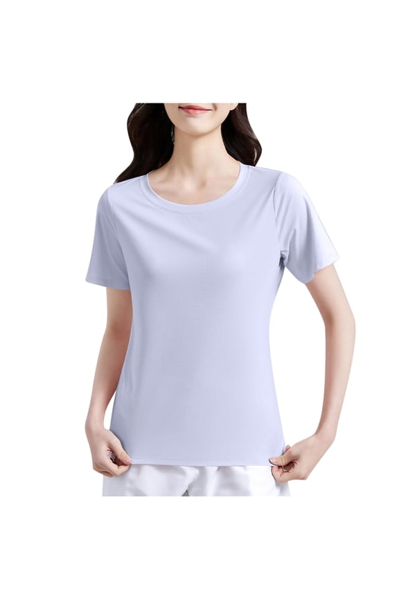 Womens Tops Women's Lightweight And Soft Bamboo Viscose T-Shirt Curved Hem Crew Neck Smooth Trendy Sleep Lounge Summer Tops For Women