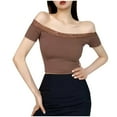 thumbnail image 1 of Youyipin Womens Tops Women's Off Shoulder Tops, One Shoulder Shirts, Short Sleeves Sexy Slim Fit Tees Spring Tops For Women, 1 of 5