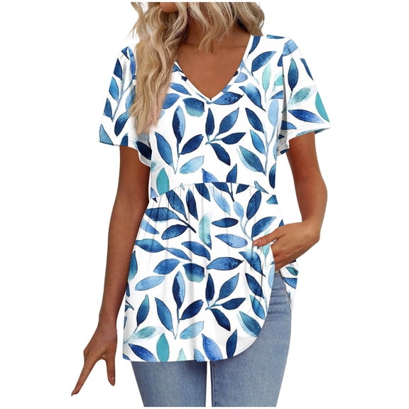 Youyipin Womens Tops Women's Short Sleeve Shirts V Neck Blouse Ruched Business Casual Basic Tunic Tops S-2Xl Spring Tops For Women