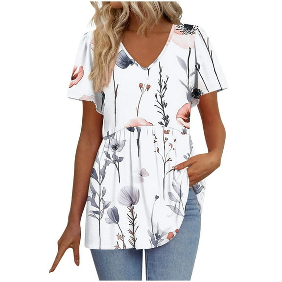 Youyipin Womens Tops Women's Short Sleeve Shirts V Neck Blouse Ruched Business Casual Basic Tunic Tops S-2Xl Spring Tops For Women