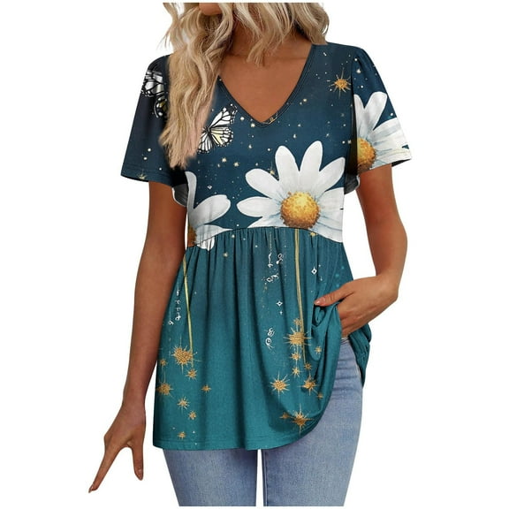 Youyipin Womens Tops Women's Short Sleeve Shirts V Neck Blouse Ruched Business Casual Basic Tunic Tops S-2Xl Spring Tops For Women