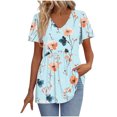 thumbnail image 1 of Youyipin Womens Tops Women's Short Sleeve Shirts V Neck Blouse Ruched Business Casual Basic Tunic Tops S-2Xl Spring Tops For Women, 1 of 5