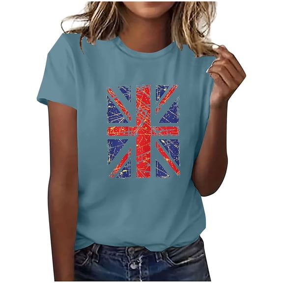 Youyipin Womens Tops Women's Summer Top Short Sleeve Round Neck Uk Flag Union Jack England Shirt Casual Basic Tee Graphic Tees For Women