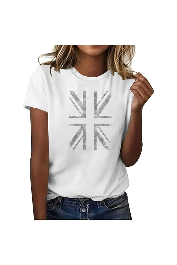 Womens Tops Women's Summer Top Short Sleeve Round Neck Uk Flag Union Jack England Shirt Casual Basic Tee Graphic Tees For Women