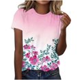 thumbnail image 1 of Youyipin Womens Tops Womens Dressy Tops Women's Fashion Casual Short Sleeve Flower Print Round Neck Pullover Top Blouse Short Sleeve Shirts For Women, 1 of 6