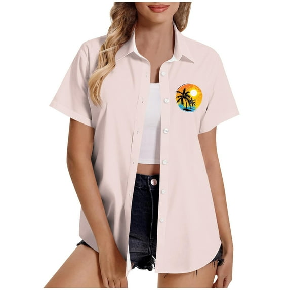 Youyipin Womens Tops Womens Hawaiian Shirt Soft Cool Summer Hawaii Shirts Floral Tropic Print V Neck T-Shirt Short Sleeve Button Up Tops Beach Vacation Clothes For Women