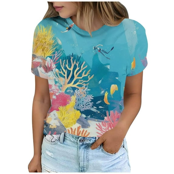 Youyipin Womens Tops Womens Hawaiian Shirt Sunset Palm Tree Shirt Summer Beach Graphic T-Shirt Tropical Shirts Vacation Tee Summer Tops For Women