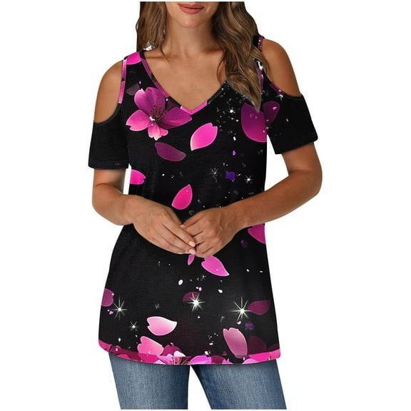 Youyipin Womens Tops Womens Summer T Shirts Short Sleeve Shirts For Women Tunic Strappy Cold Shoulder Tops Spring Tops For Women