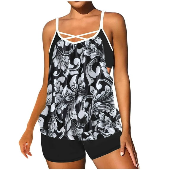 Youyipin Womens Two Piece Swimsuit Plus Size Flowy Swimsuit Crossback Tankini Top Modest Swimwear
