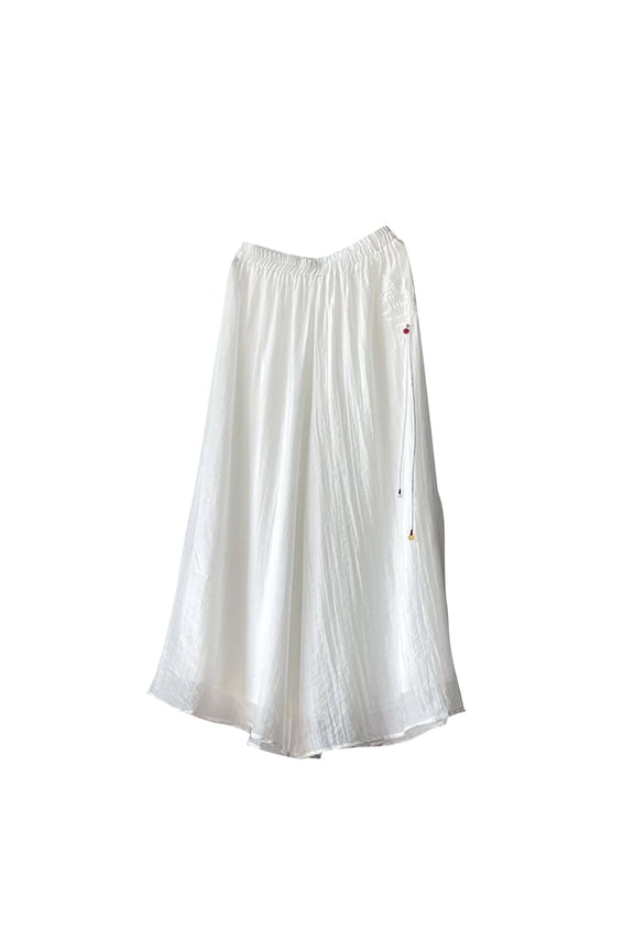 Youyipin women's pants Bohemian Style Elastic Waist Band Cotton Linen Long pants Double Layer pants for women