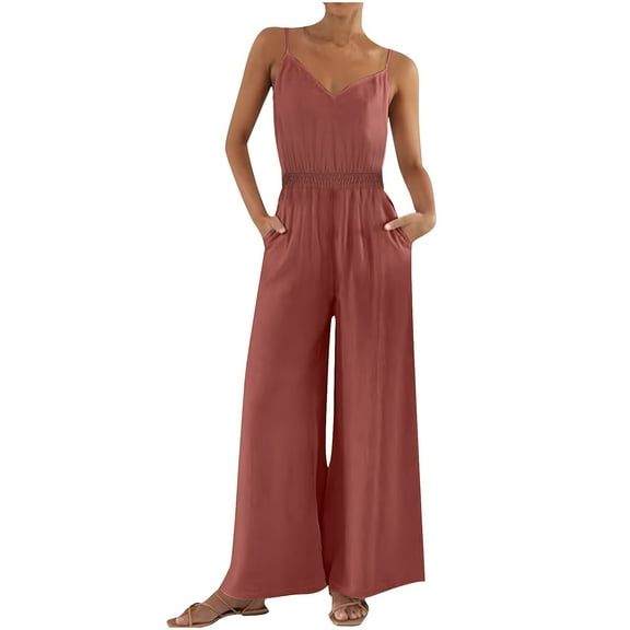 Youyipin women's pants Casual Loose Overalls Jumpsuits One Piece Sleeveless Ruched Wide Leg Long Pant Rompers pants for women
