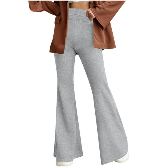 Youyipin women's pants High Waisted Flare Pants Solid Color Fashion Pleated Bell Bottoms pants for women