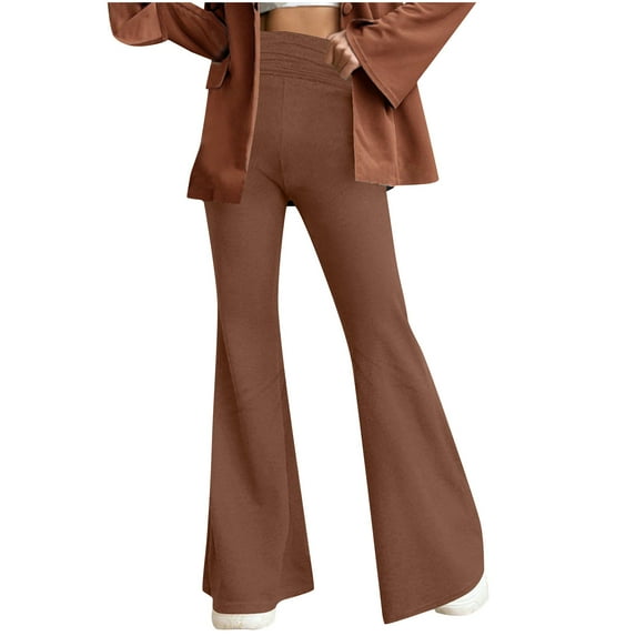 Youyipin women's pants High Waisted Flare Pants Solid Color Fashion Pleated Bell Bottoms pants for women