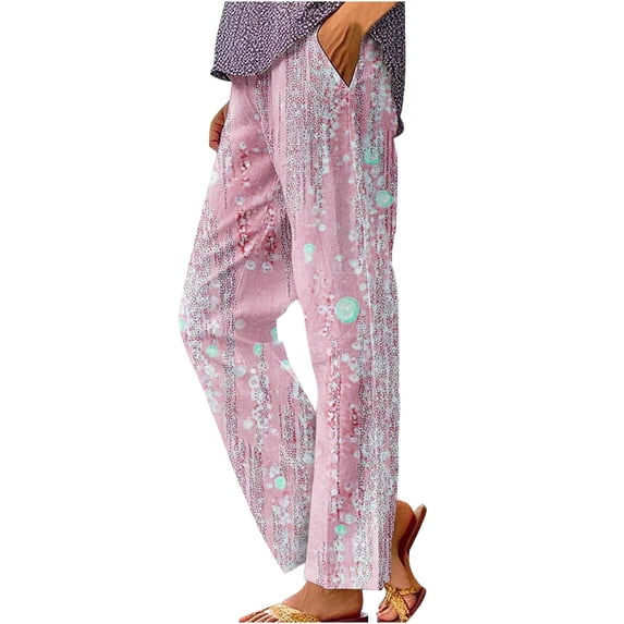 Youyipin women's pants Printed Rolled Casual Pocket Straight Leg Pants