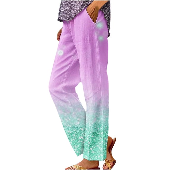Youyipin women's pants Printed Rolled Casual Pocket Straight Leg Pants