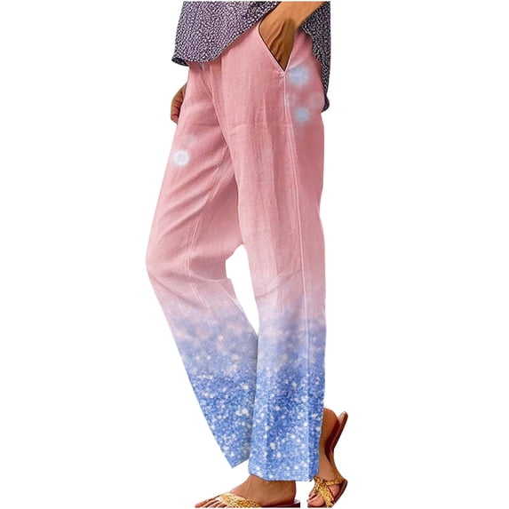 Youyipin women's pants Printed Rolled Casual Pocket Straight Leg Pants