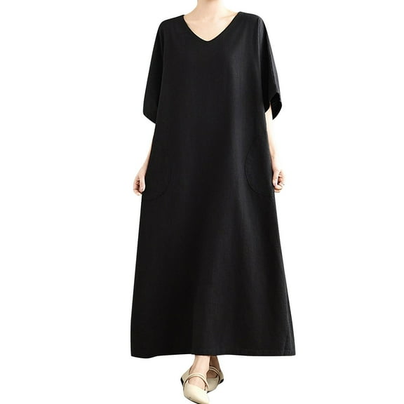 Youyipin womens Maxi Dress Solid Plus Size Loose Cotton prom dress Linen Long Dresses with Pockets dresses for women