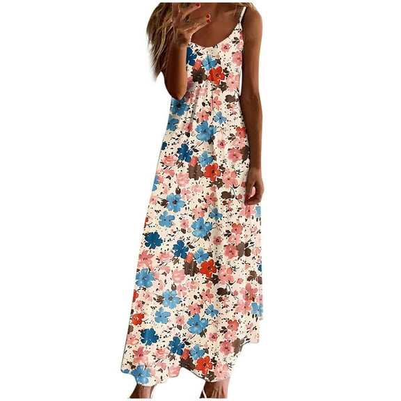 Youyipin womens Summer Dresses For Women Print Sleeveless Round Neck Dress Casual Long Dresses formal dresses for women