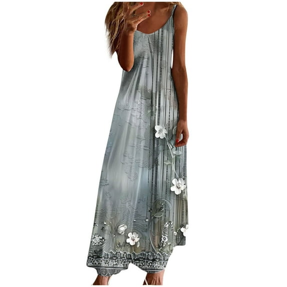 Youyipin womens Summer Dresses For Women Print Sleeveless Round Neck Dress Casual Long Dresses formal dresses for women