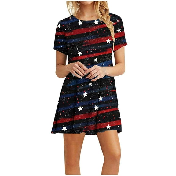 Youyipin womens dresses American Flag Dress Women 4th of July Short Sleeve T Shirt Star Stripes USA Dress Patriotic summer dresses for women 2025