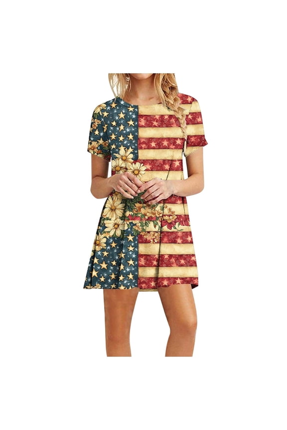 womens dresses American Flag Dress Women 4th of July Short Sleeve T Shirt Star Stripes USA Dress Patriotic summer dresses for women 2025