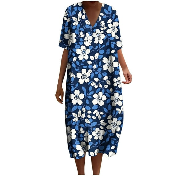 Youyipin womens dresses Floral Block Print Sleepwear Dress Sleepwear Maxi Beige Cotton Ethnic Beach cover up nightwear Caftan Dress Plus Size summer dresses for women 2025