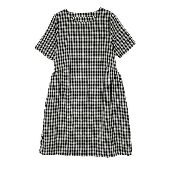 Youyipin womens dresses Plus Size Gingham Dresses 1950s Vintage Plaid Round Neck Short Sleeve Tiered Midi Summer Dress summer dresses for women 2025