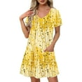 thumbnail image 1 of Youyipin womens dresses Short Sleeve Dress for Women Casual V Neck Summer Mini Dresses Beach Vacation Loose Flowy Sundress with Pockets summer dresses for women 2025, 1 of 7