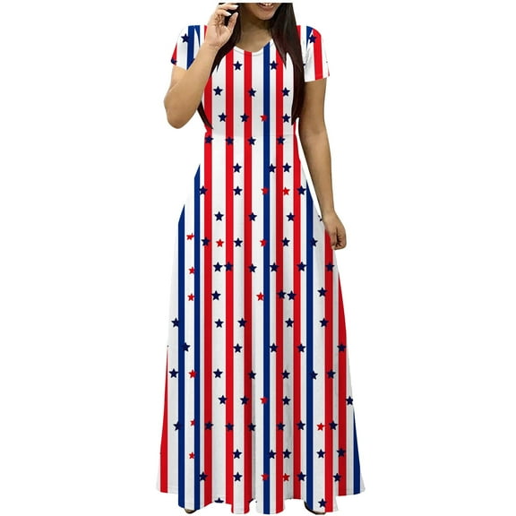 Youyipin womens dresses Swing Vacation Maxi Dresses for Women Boho Floral Printed Crewneck Short Sleeve Summer Beach Dress with Pockets spring dresses for women 2025