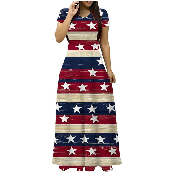 Youyipin womens dresses Swing Vacation Maxi Dresses for Women Boho Floral Printed Crewneck Short Sleeve Summer Beach Dress with Pockets spring dresses for women 2025