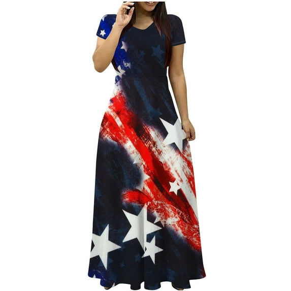 Youyipin womens dresses Swing Vacation Maxi Dresses for Women Boho Floral Printed Crewneck Short Sleeve Summer Beach Dress with Pockets spring dresses for women 2025