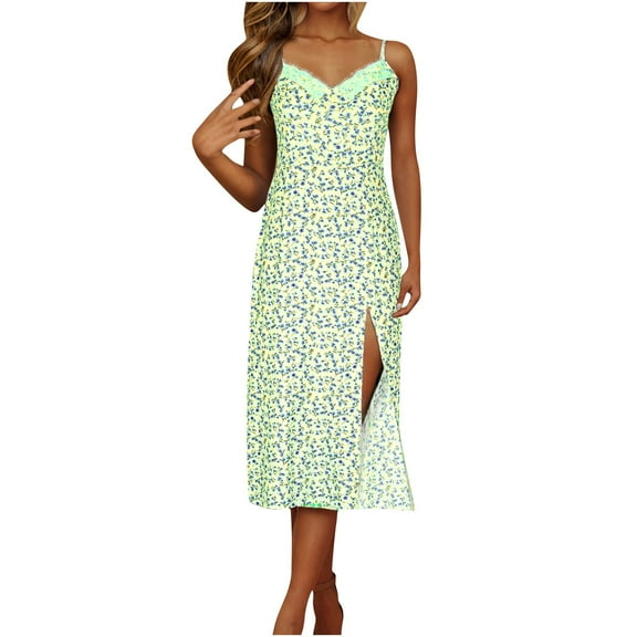 Youyipin womens dresses Women Floral Maxi Dress Summer Spaghetti Strap Bodycon Split Slit Lace Trim Side Backless Elegant Long formal dresses for women