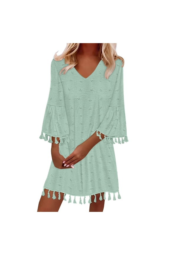 womens dresses Women's 2025 Summer Dress Swiss Dot V Neck Bell Sleeve Shift Dress Casual Flowy summer Mini dresses for women 2025