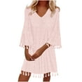 thumbnail image 1 of Youyipin womens dresses Women's 2025 Summer Dress Swiss Dot V Neck Bell Sleeve Shift Dress Casual Flowy summer Mini dresses for women 2025, 1 of 6