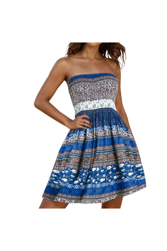 womens dresses Women's Bohemian Style Floral Printed Beach Strapless Dresses summer dresses for women 2025
