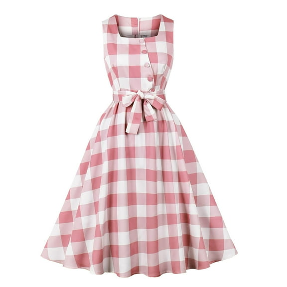 Youyipin womens dresses Women's Casual Check Ruffled Sleeve Sundress A-Line Vintage Plaids Gingham Dress summer dresses for women 2025