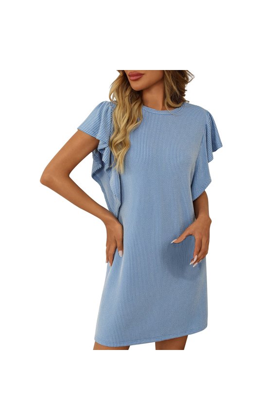 womens dresses Women's Crew Neck Flounce Cap Sleeve Casual Basic Loose Summer Tunic Mini summer dresses for women 2025