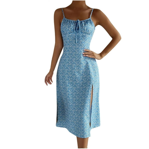 Youyipin womens dresses Women's Elegant Sleeveless Dress Spaghetti Strap Sexy Midi Solid Color Strapless Floral Print Split Hem Vacation summer dresses for women 2025