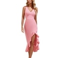thumbnail image 1 of Youyipin womens dresses Women's Elegant V Neck Ruffle Split Style Cocktail Formal Long Dress summer dresses for women 2025, 1 of 8